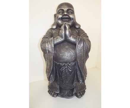 G1640-AS Garden lucky boeddha biddend. Hoogte : 59 cm. Antique Silver.