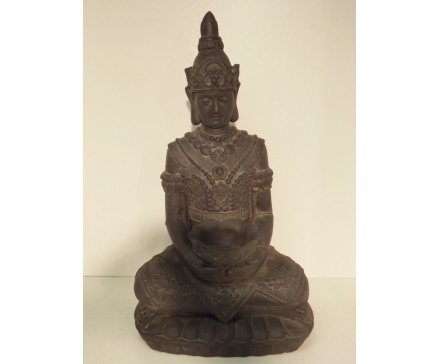 G683-DG Garden boeddha met offerschaal. Hoogte : 63 cm. Dark-grey.