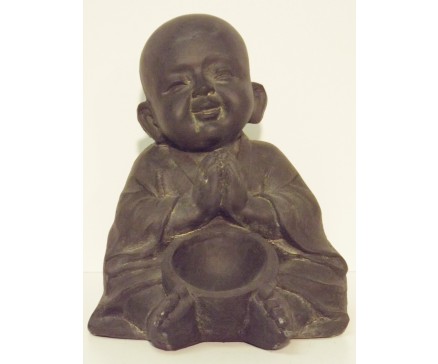 G876-DG Garden kindmonnik met schaal. Hoogte : 28 cm. Dark-grey.