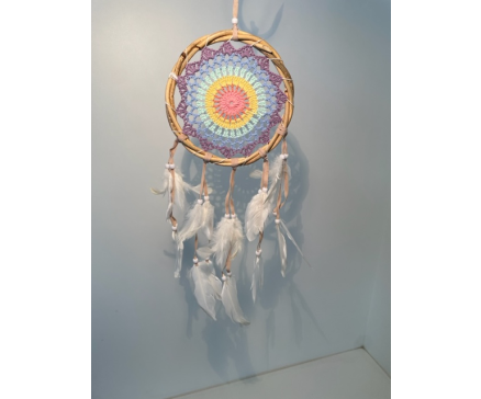 8530107 Dreamcatcher. Kleurrijke 16 cm diameter dreamcatcher "rainbow". Lengte +/- 60 cm.