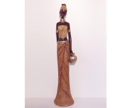 P1035114 Poly. Africa. Staande dame met vaas Large. Hoogte : 90 cm.