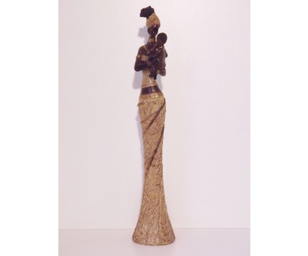 P1035113 Poly. Africa. Staande dame met baby. Hoogte 46 cm.