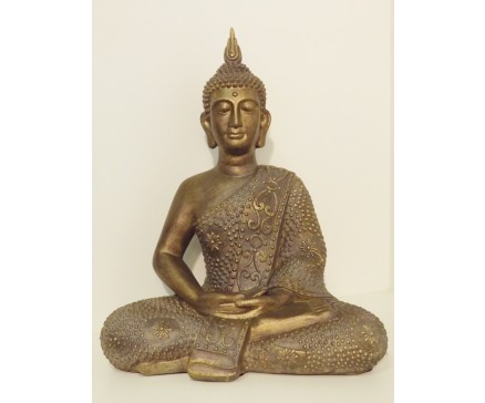 P1035538 Poly. Thai buddha zittend brons XL. H x B : 57 x 47 cm.