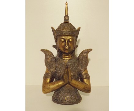P1035540 Poly. Borstbeeld Thai boeddha biddend 40 cm.