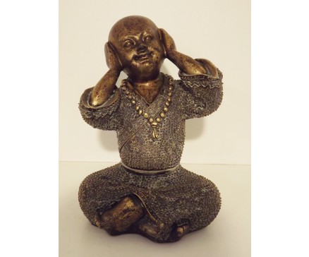 P1035545A Poly. Kindmonnik brons "horen". Hoogte 15 cm.