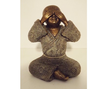 P1035545B Poly. Kindmonnik brons "zien". Hoogte : 15 cm.