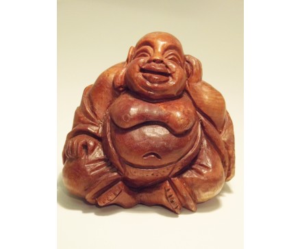 H2010003 Hout. Wortelhouten lucky boeddha large hoogte 7 cm.