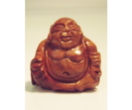 H2010001 Hout. Wortelhouten lucky boeddha 4 cm. hoog.