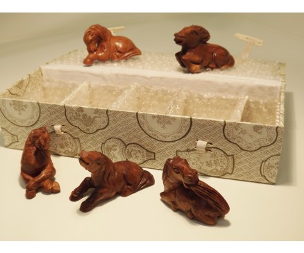 H2010013 Hout. Set van 5 wortelhouten paarden +/- 3-4 cm.