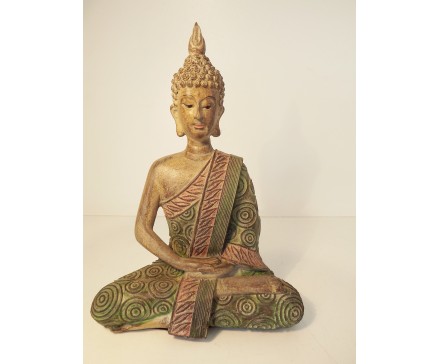 P1035740 Poly. Thai boeddha marble wood. Hoogte : 20 cm.