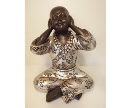 P1035428A Poly. Monnik "horen" XL zwart-zilver. Hoogte 24 cm.