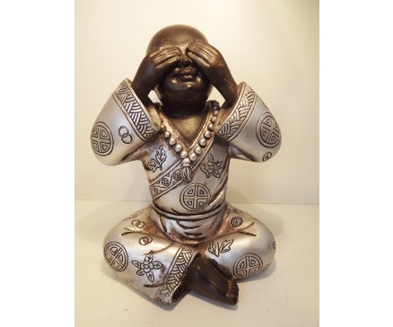 P1035299 Poly. Monnik "zien". Zwart-zilver. Hoogte : 15 cm.