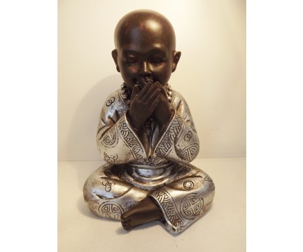 P1035300 Poly. Monnik "zwijgen". Zwart-zilver. Hoogte : 15 cm.