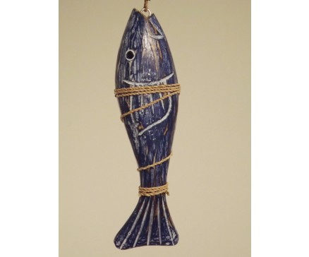 H2430061 Hout. Blue fish small on cord 20 cm.