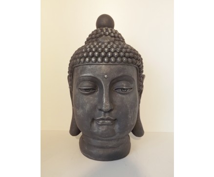 G400M-AS Garden hoofd boeddha Birma. Hoogte 51 cm. Antique silver.