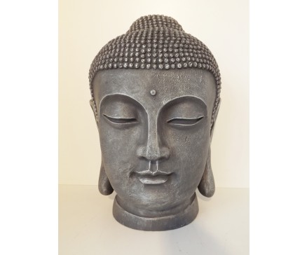 G522-AS Garden hoofd boeddha Japan. Hoogte : 42 cm. Antique Silver.