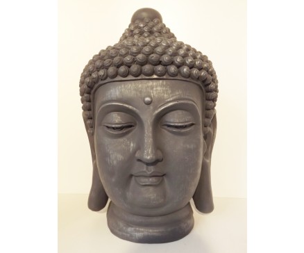 G400L-AS Garden hoofd boeddha Birma. Hoogte 60 cm. Antique Silver.