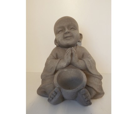 G876-G Garden kindmonnik met kom. Hoogte 28 cm. Granite.