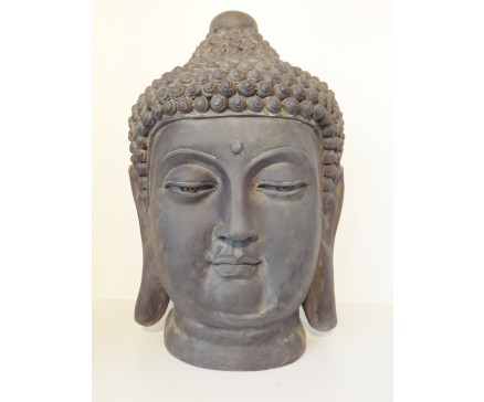 G400L-DG Garden hoofd boeddha Birma. Hoogte : 60 cm. Dark-grey.