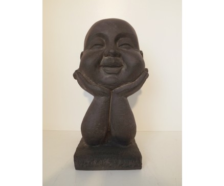 G967-DG Garden monnik hoofd op handen. Hoogte : 37 cm.