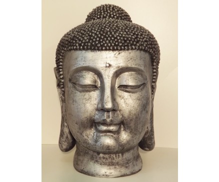 G522XL-AS Garden. Hoofd boeddha XL Japan. Hoogte : 72 cm. Antique Silver.