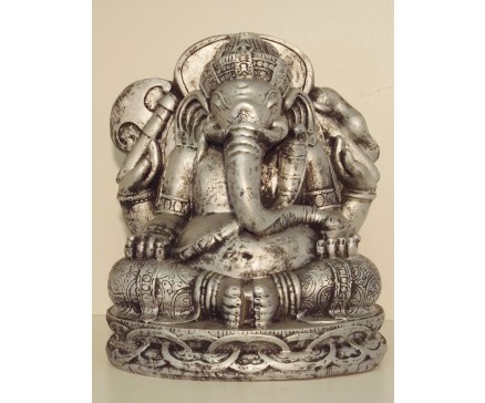 G1539M-AS Garden Ganesha medium. Hoogte 41 cm. Breedte : 36 cm. Antique silver.