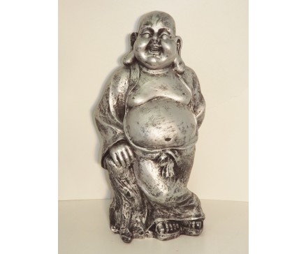 G1641-AS Garden boeddha lucky staand. Hoogte : 62 cm. Antique silver.