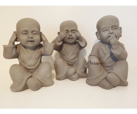 G1671-G Garden kindmonnik horen/zien/zwijgen. Hoogte : 30 cm. set/3. Granite.