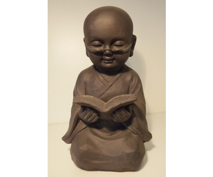 G525S-DG Garden monnikje met bril leest boekje. LxBxH : 19x20x34 cm. Dark-grey.