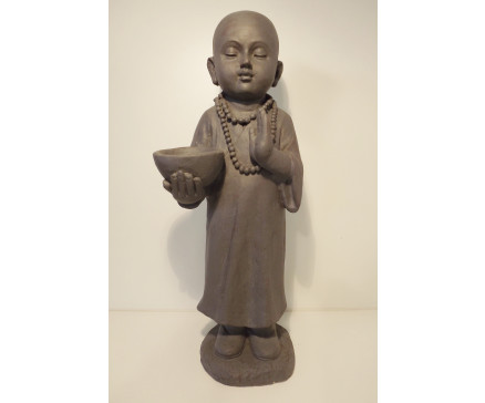 G1193-G Garden Staande kindmonnik met klankschaaltje. LxBxH : 19x17x51 cm. Granite.