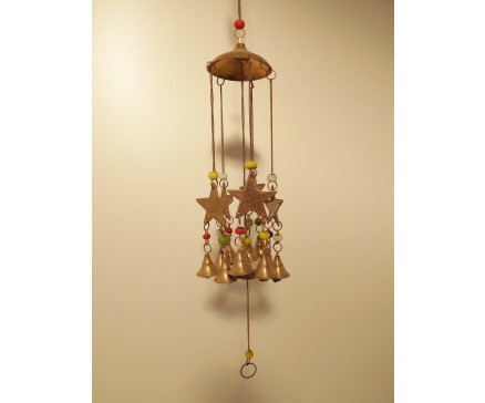 GA8554002 Gong 5 koperen sterren met 11 koperen bellen en kralen. Lengte : 60 cm.