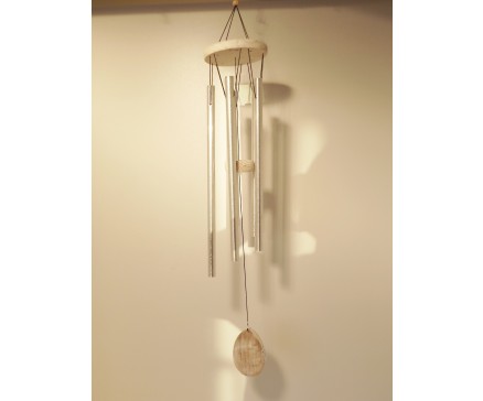 GA2731 Gong witte schijf en klepel met 5 zilveren buizen. Lengte : 80 cm.