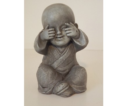 P1037101B Poly. Kindmonnik grijs "zien" mini. Hoogte 15 cm. Per 4 stuks verpakt. Prijs is per 4 stuks.