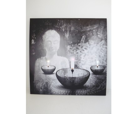 9430103 schilderij met led-licht boeddha met chinese tekens 60 x60 cm. 40 % korting.