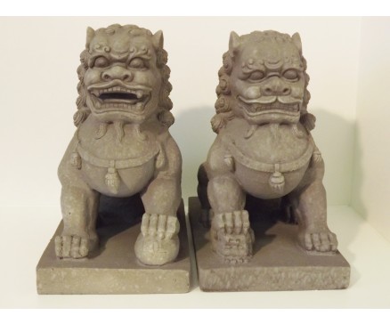 G1291-G Garden Keelung / Tempelleeuw 35 x 35 cm.set/2 granite. Prijs is setprijs.