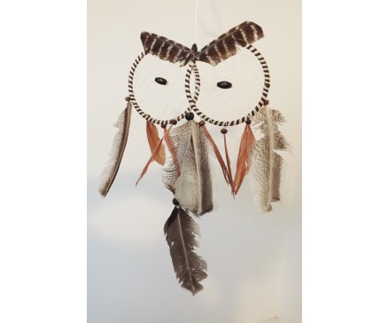 8530094 Dreamcatcher. Dreamcatcher brown owl 2 eyes. Length 48 cm width : 25 cm.