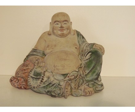 P1035746 Poly. Marble wood lucky buddha. Height : 16 cm.