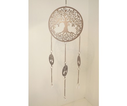 M26029 Metal. Donkergrijze "Tree of Life" met 3 kleinere "Trees of of life" en 3 "diamanten". Breedte 21 cm., lengte 80 cm.