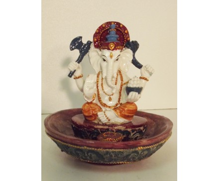 P1035353 Poly. Coloured ganesha incense holder diameter 10 cm.