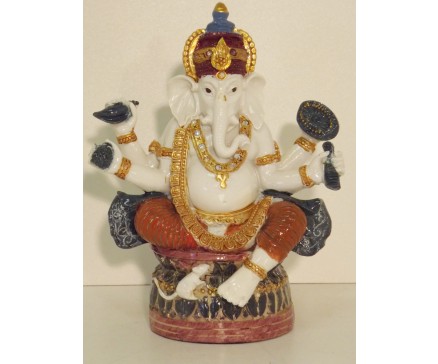 P1035354 Poly. Coloured sitting ganesh. Height : 18 cm.