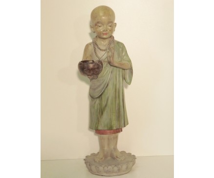 P1035755 Poly. Standing monk marble wood. Height : 62 cm.