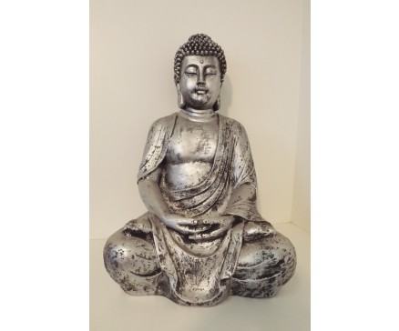 G1058L-AS Garden boeddha "lotus". Hoogte 62 cm. Antique Silver.