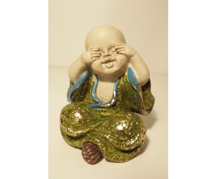 P1035820B Poly. Baby monk "zien" groen. Hoogte : 10 cm.