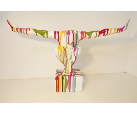 P1035705C Poly. Jackson Pollock-style sportsman / duiker. LxBxH : 49x17x32 cm.