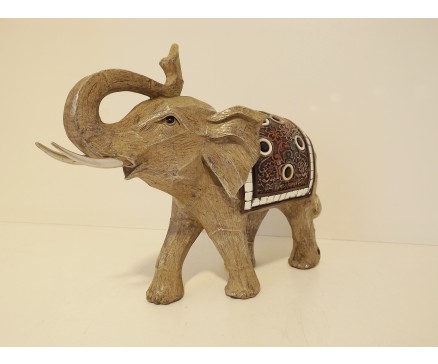 P1035713 Poly. Elephant marble wood large. Hoogte : 22 cm.