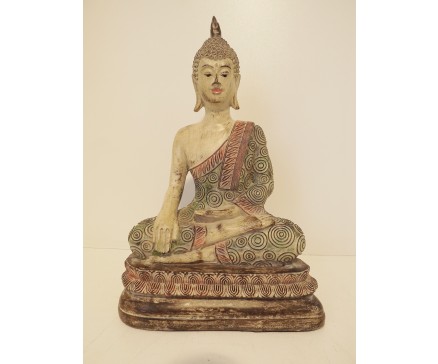 P1035741 Poly. Thai buddha on base marble wood. Hoogte : 32 cm.