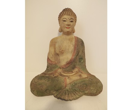 P1035742 Poly. Buddha Japan marble wood. Hoogte : 30 cm.