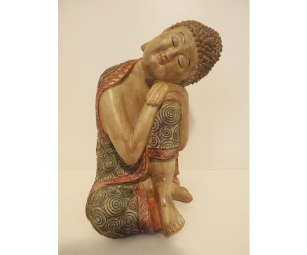 P1035743 Poly. Sleeping boeddha marble wood. Hoogte : 23 cm.