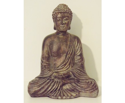 P1035511 Poly. Zittende Japanse boeddha dark-gold. Hoogte : 22 cm.