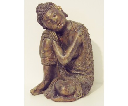 P1035514 Poly. Slapende japanse boeddha dark-gold large. Hoogte : 36 cm.